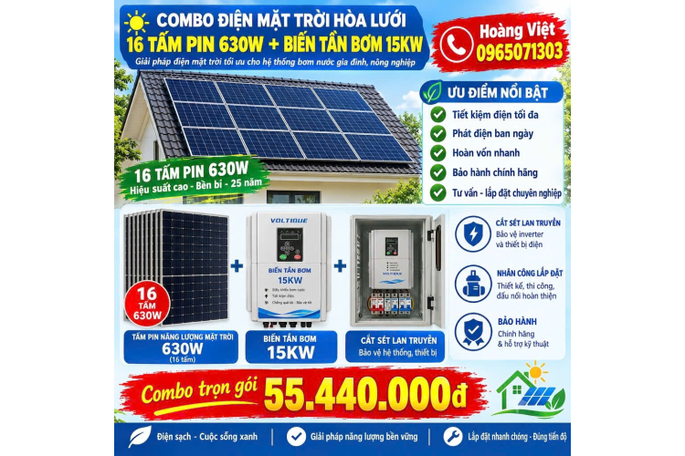 Combo - Biến Tần 15kw - 16 Tấm Pin 630W