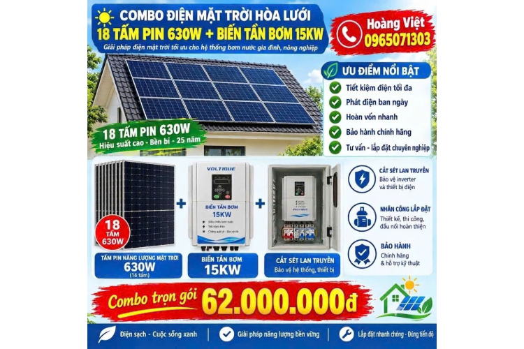 Combo - Biến Tần 15kw - 18 Tấm Pin 630W