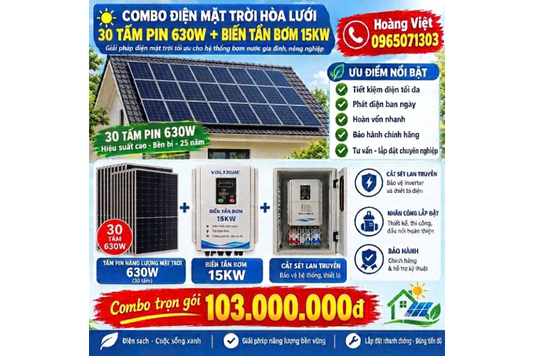 Combo - Biến Tần 15kw - 30 Tấm Pin 630W