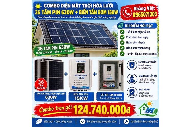 Combo - Biến Tần 15kw - 36 Tấm Pin 630W