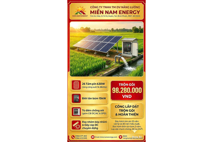 Combo Vip - Biến Tần 15kw - 26 Tấm Pin 630W